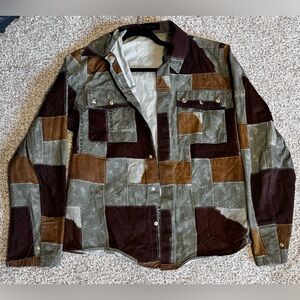 John Richmond Patchwork Jacket in Brown, Tan, and Gray